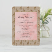 Zalmroze Glitter Bruine Giraffes Baby shower Kaart (Staand voorkant)