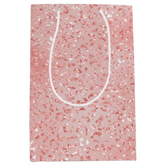Zalmroze Glitter Leopard Print Medium Cadeauzakje (Voorkant)