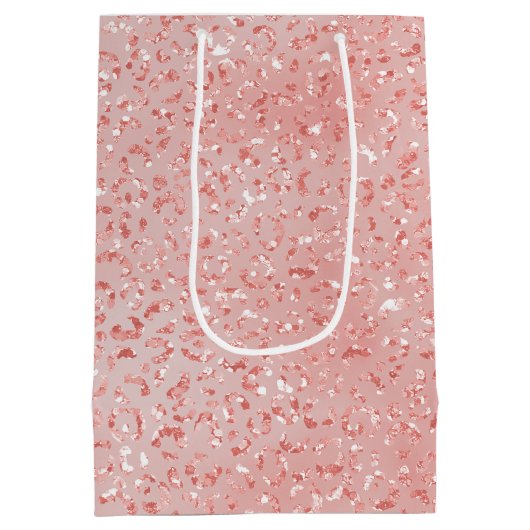 Zalmroze Glitter Leopard Print Medium Cadeauzakje (Achterkant)