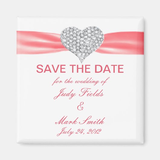 Zalmroze lint diamanten save the date magneet (Voorkant)