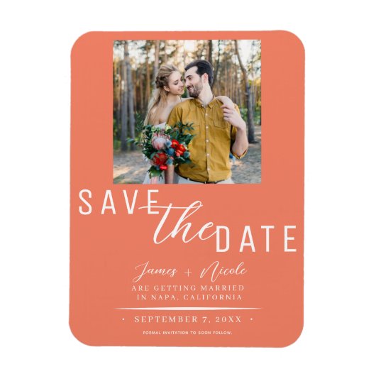 Zalmroze Save the Date Foto Bruiloft Magneet (Verticaal)