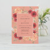 Zalmroze Wilde Bloemen Bruiloft Kaart (Staand voorkant)