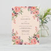Zalmroze Wilde Bloemen Bruiloft Kaart (Staand voorkant)