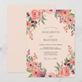 Zalmroze Wilde Bloemen Bruiloft Kaart (Voorkant / Achterkant)