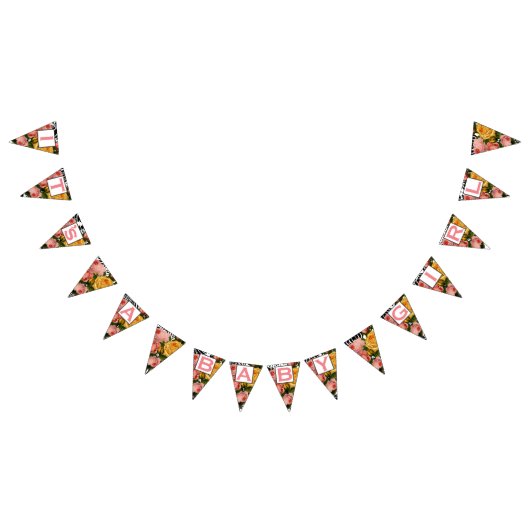 Zalmtekst Heirloom Roos Floral Patten Baby Meisje Vlaggetjes (Alle)