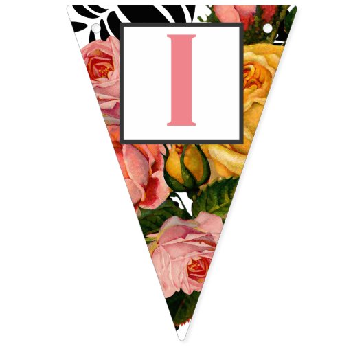 Zalmtekst Heirloom Roos Floral Patten Baby Meisje Vlaggetjes (Eerste vlag)