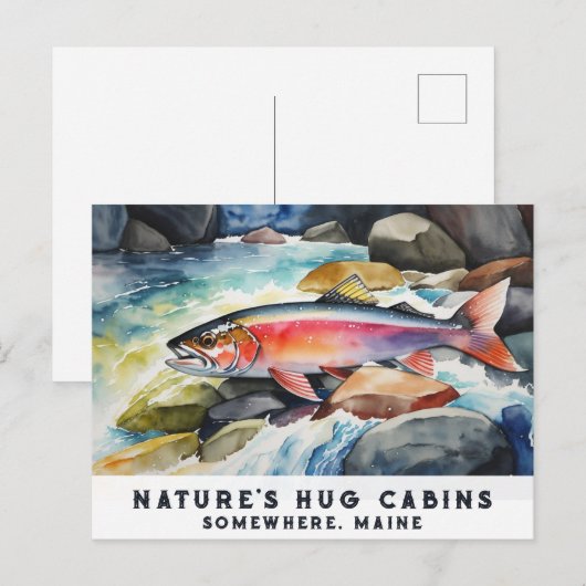 *~* Zalmvis Rocks AP49 Kunst Schilderen Maine Feestdagenkaart (Voorkant / Achterkant)