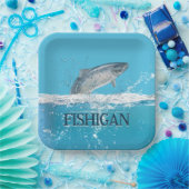 Zalmvissen in water met tekst uit Michigan Papieren Bordje (Feest)