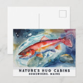 *~* Zalmvissen Zwemmen AP49 Waterverf Schilderen Feestdagenkaart (Voorkant / Achterkant)