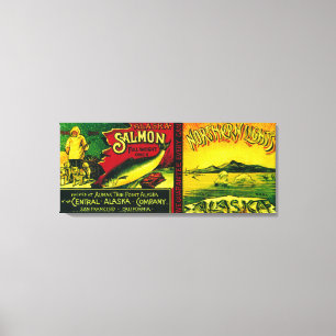 Zalmzalm met noordelijke lampjes kan LabelAlimak,  Canvas Afdruk