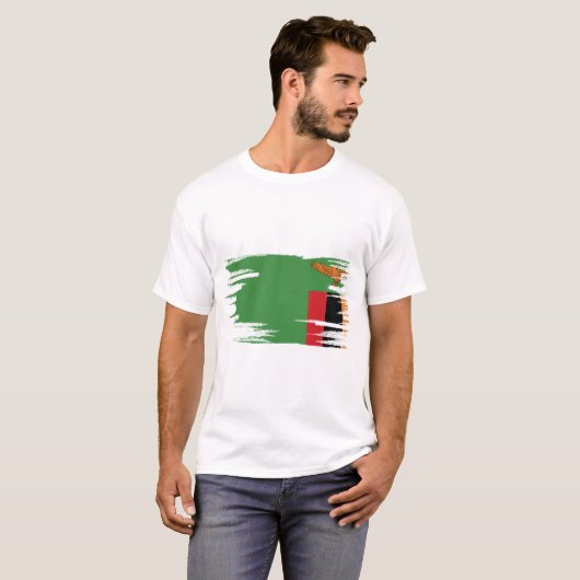 Zambia Flag Brush Art T-shirt (Voorkant volledig)