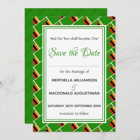 ZAMBIA FLAG Gepersonaliseerd Scripts Stijlvol Zamb Save The Date (Voorkant / Achterkant)