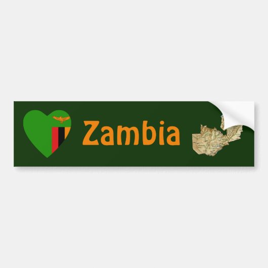 Zambia Flag Heart + Map Bumpersticker (Voorkant)