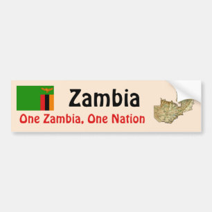 Zambia Flag + Map Bumpersticker
