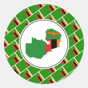ZAMBIA FLAG Zambiaans Kaart Stijlvol Patriottisch Ronde Sticker