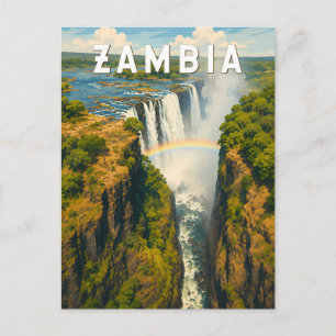 Zambia Illustratie Reis Kunst Vintage Briefkaart