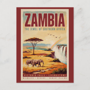 Zambia Landschap Illustratie Reis Kunst Vintage Briefkaart