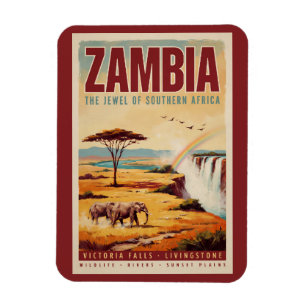 Zambia Landschap Illustratie Reis Kunst Vintage Magneet