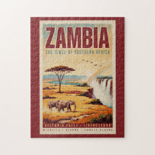 Zambia Landschapsillustratie Reis Kunst Vintage Legpuzzel
