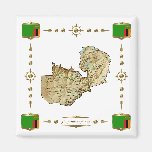 Zambia Map + Flags Magnet (Voorkant)