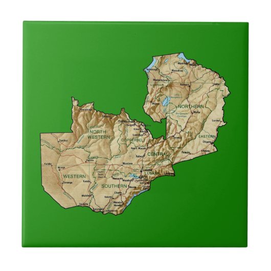 Zambia Map Tile Tegeltje (Voorkant)