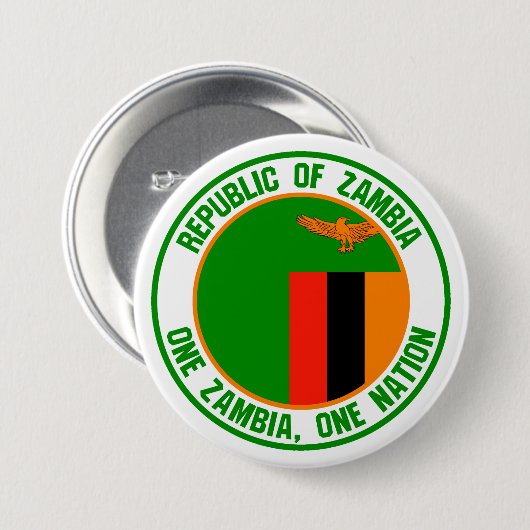 Zambia Round Emblem Ronde Button 7,6 Cm (Voorkant /achterkant)