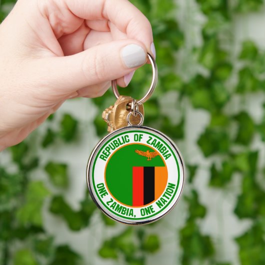 Zambia Round Emblem Sleutelhanger (Hand)