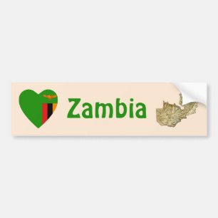 Zambia Vlag Hart + Landkaart Bumpersticker