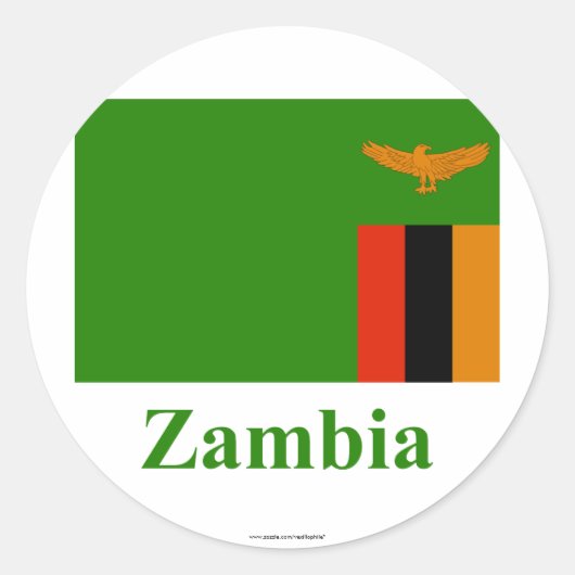 Zambia Vlag met Naam Ronde Sticker (Voorkant)