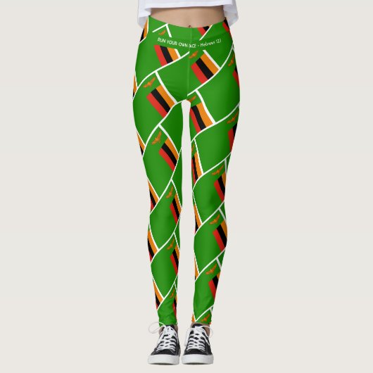 ZAMBIA VLAG Schrift RUN UW RACE gepersonaliseerd Leggings (Voorkant)