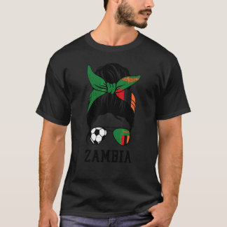 Zambia Voetbal Meisje Moeder Warrige Knot Zambia V T-shirt