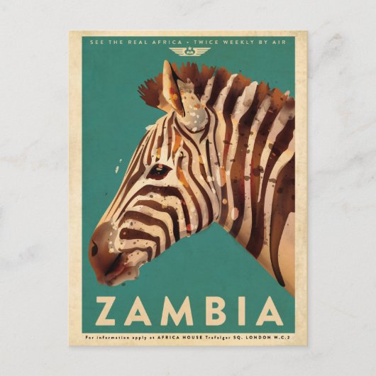 Zambia-Zebra Briefkaart (Voorkant)