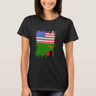Zambiaanse Vlag VS Amerika Vintage Zambiaanse Root T-shirt