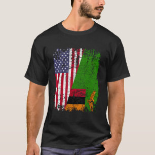 Zambian Roots Half Amerikaanse vlag VS Zambia vlag T-shirt