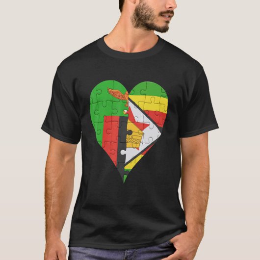Zambian Zimbabwean Flag Heart T-shirt (Voorkant)
