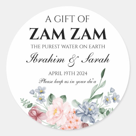 Zamzam Water Nikah Moslim Bruiloft Favor Bloemen Ronde Sticker (Voorkant)