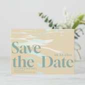  Zand 70s Strand Foto Bruiloft Save the Date Kaart (Staand voorkant)