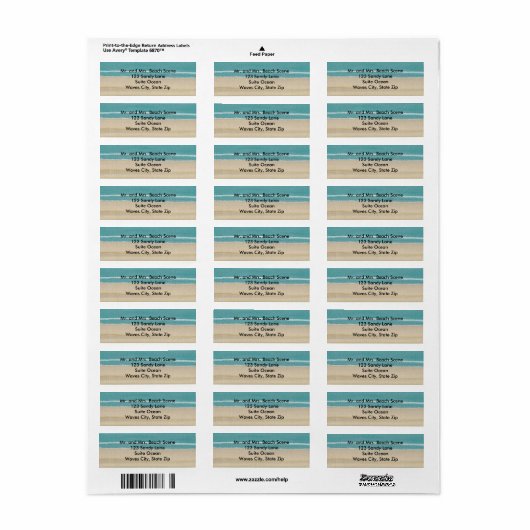 Zand Beach Ocean Waves Scène Adresetiketten Etiket (Full Sheet)