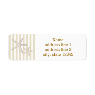 Zand Beige Gestreepte Strand Zeester Adreslabel Etiket