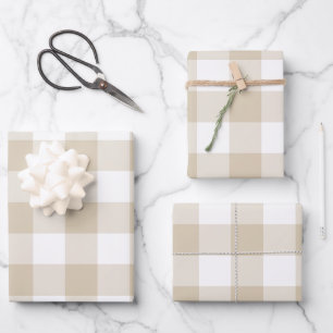 Zand Beige Gingham Geruite Neutrale Boerderijstijl Inpakpapier Vel