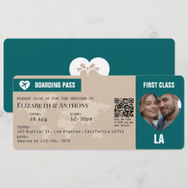 Zand Beige & Oceaan Teal Instapkaart Trouwkaart Kaart