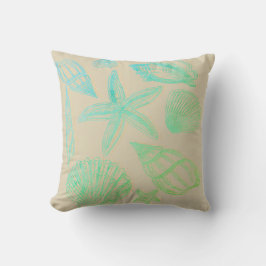 Zand Beige Schelp Ombre Aqua Kust Strandhuis Kussen
