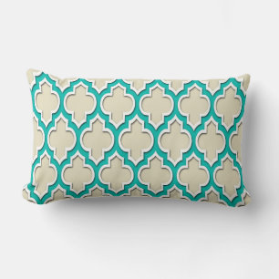 Zand Beige Turquoise Witte Marokkaanse Quatrefoil Kussen