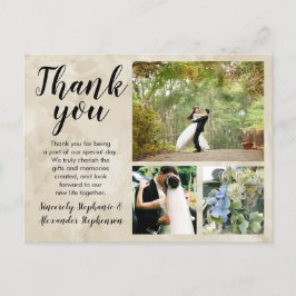 Zand Beige Waterverf Bruiloft Dank u 3 Foto Briefkaart