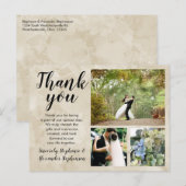 Zand Beige Waterverf Bruiloft Dank u 3 Foto Briefkaart (Voorkant / Achterkant)