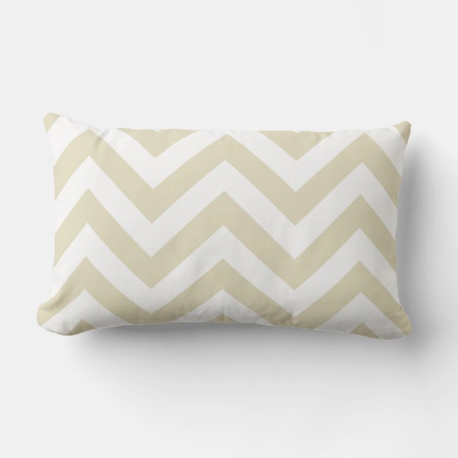 Zand Beige Wit Groot Chevron ZigZag Patroon Kussen (Voorkant)