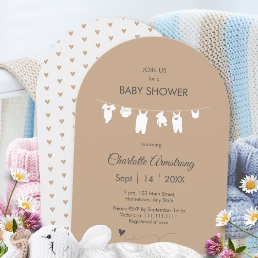 Zand Boho Minimalistische Gebogen Babyfeestje Kaart