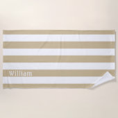 Zand Bruin Wit | Cabana Strepen Personaliseerbaar Strandlaken (Voorkant)