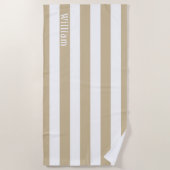 Zand Bruin Wit | Cabana Strepen Personaliseerbaar Strandlaken (Voorkant)