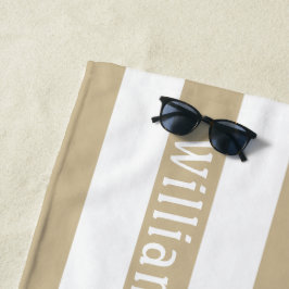 Zand Bruin Wit | Cabana Strepen Persoonlijk Strandlaken